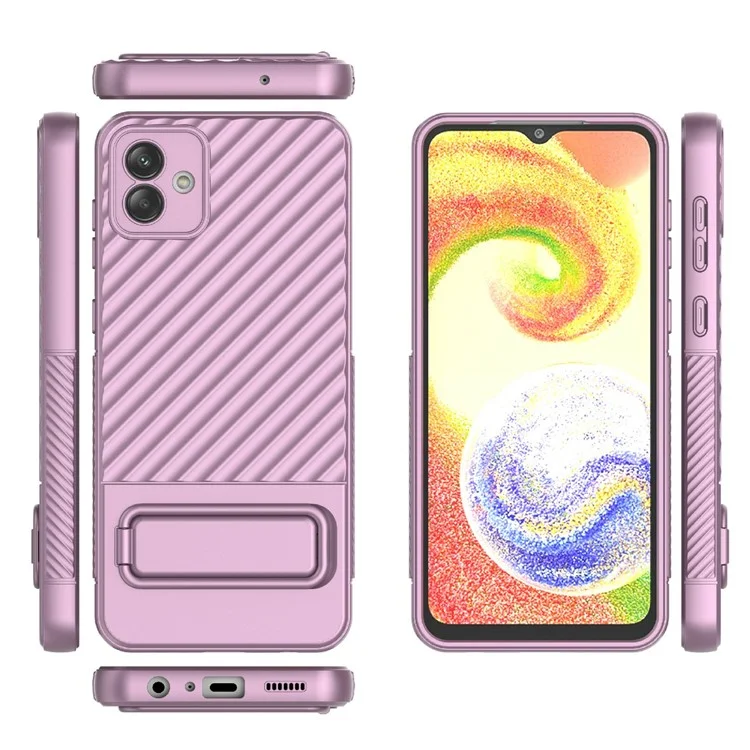 Para Samsung Galaxy A04 4G (164.4 x 76.3 x 9.1 mm) Funda de TPU con Soporte Sensación de Piel Funda Telefónica - Morado Claro
