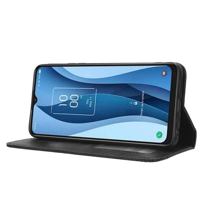 For TCL 40 XL Retro PU Leather Phone Flip Cover Stand Wallet Folio Phone Case - Black
