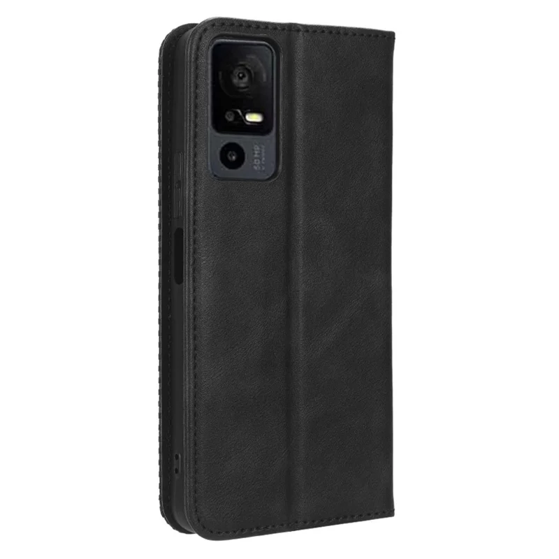 For TCL 40 XL Retro PU Leather Phone Flip Cover Stand Wallet Folio Phone Case - Black