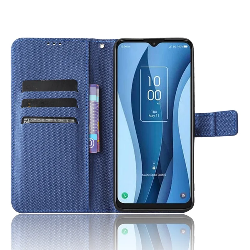Phone Cover for TCL 40 XL , Wallet Phone Case PU Leather Diamond Texture Phone Shell - Blue
