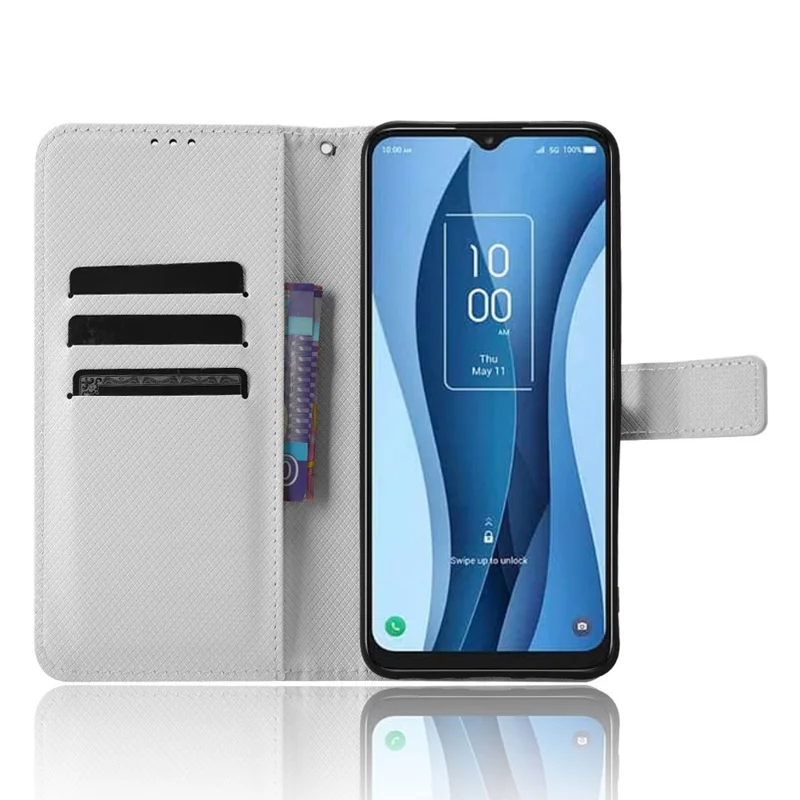 Phone Cover for TCL 40 XL , Wallet Phone Case PU Leather Diamond Texture Phone Shell - White