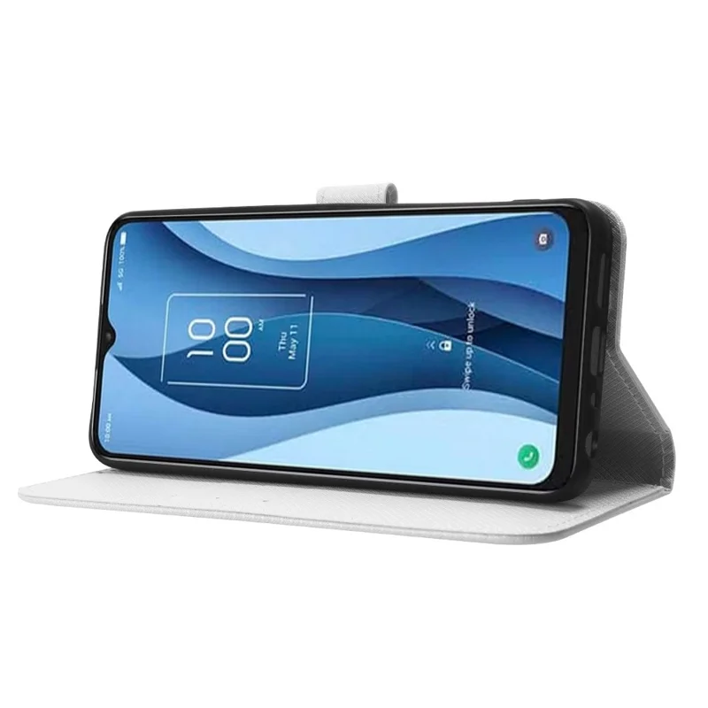 Phone Cover for TCL 40 XL , Wallet Phone Case PU Leather Diamond Texture Phone Shell - White