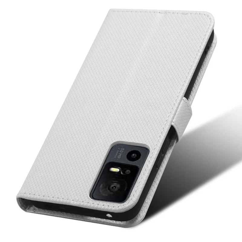 Phone Cover for TCL 40 XL , Wallet Phone Case PU Leather Diamond Texture Phone Shell - White