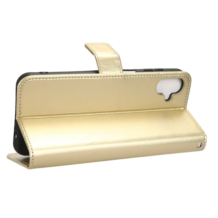 For Samsung Galaxy F14 5G Anti-Dust Crazy Horse Texture Phone Case Stand PU Leather Wallet Shell - Gold