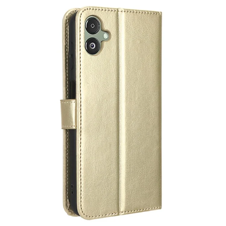 For Samsung Galaxy F14 5G Anti-Dust Crazy Horse Texture Phone Case Stand PU Leather Wallet Shell - Gold