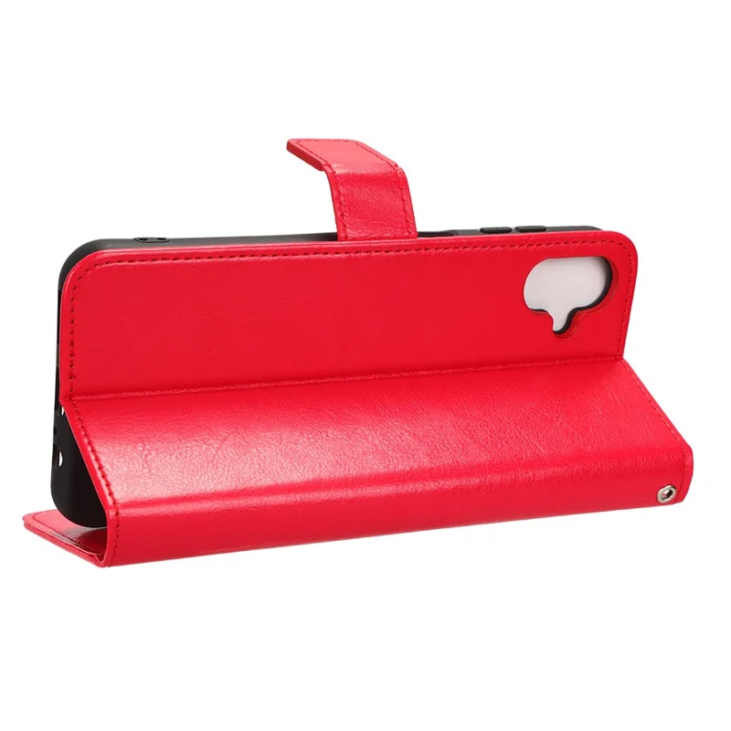 For Samsung Galaxy F14 5G Anti-Dust Crazy Horse Texture Phone Case Stand PU Leather Wallet Shell - Red