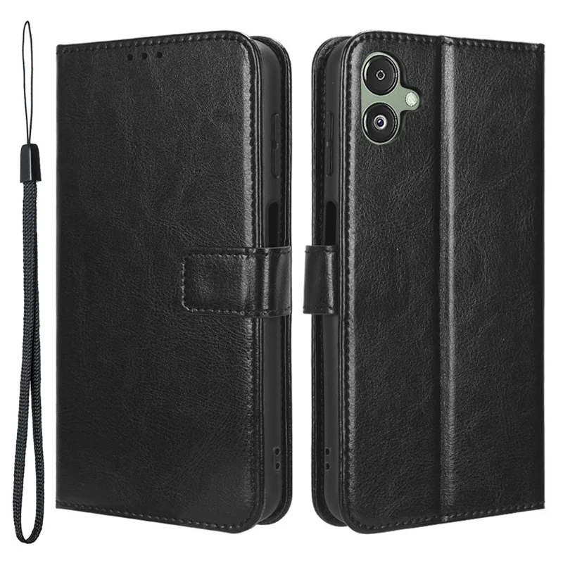 Para Samsung Galaxy F14 5G Anti-Polvo Crazy Horse Textura Funda de Teléfono Soporte de Cuero PU Billetera Shell - Negro
