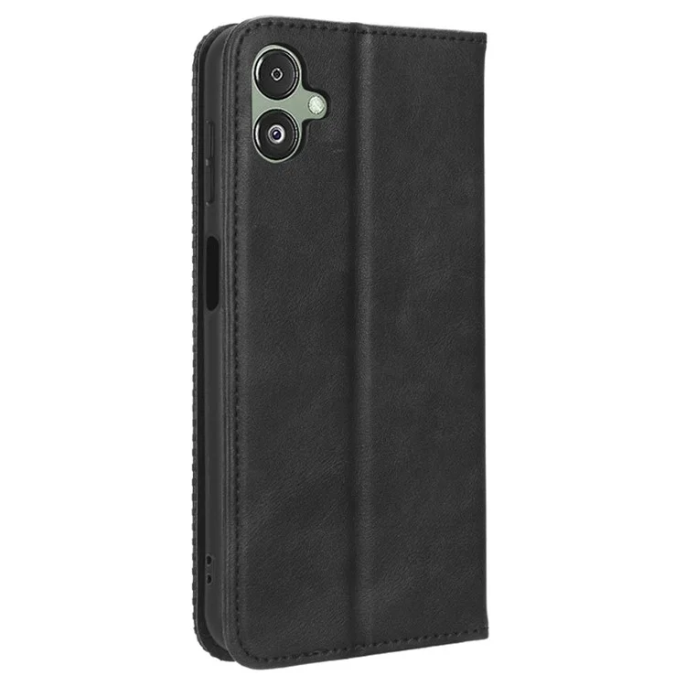 For Samsung Galaxy F14 5G Magnetic Closure Phone Cover Retro Stand Wallet Flip PU Leather Phone Case - Black