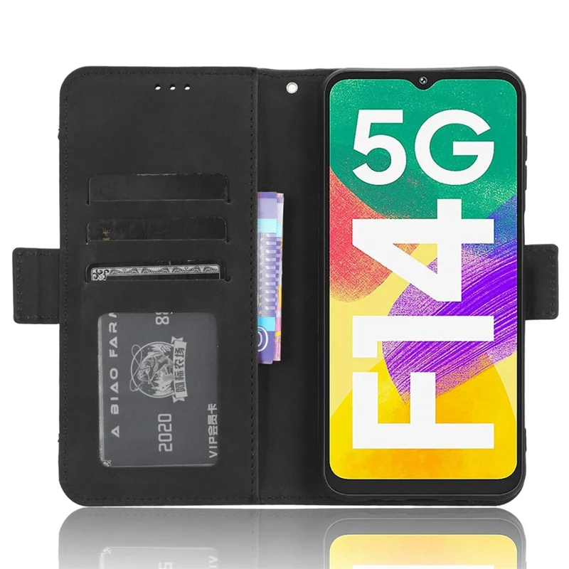 For Samsung Galaxy F14 5G Phone Case Wallet Stand Multiple Card Slots PU Leather Phone Cover - Black