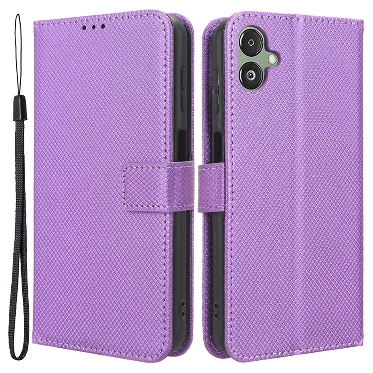 For Samsung Galaxy F14 5G Phone Case PU Leather Stand Wallet Diamond Texture Phone Cover - Purple