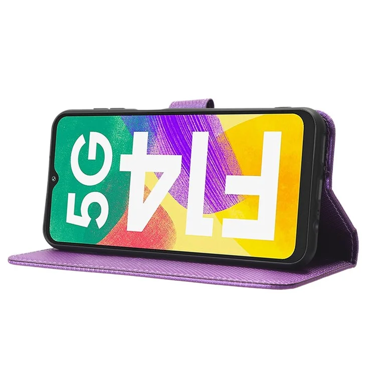 For Samsung Galaxy F14 5G Phone Case PU Leather Stand Wallet Diamond Texture Phone Cover - Purple