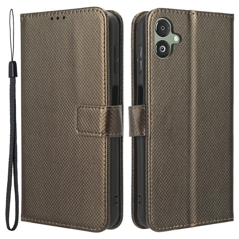 For Samsung Galaxy F14 5G Phone Case PU Leather Stand Wallet Diamond Texture Phone Cover - Brown
