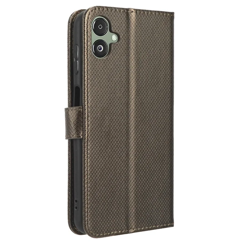 For Samsung Galaxy F14 5G Phone Case PU Leather Stand Wallet Diamond Texture Phone Cover - Brown