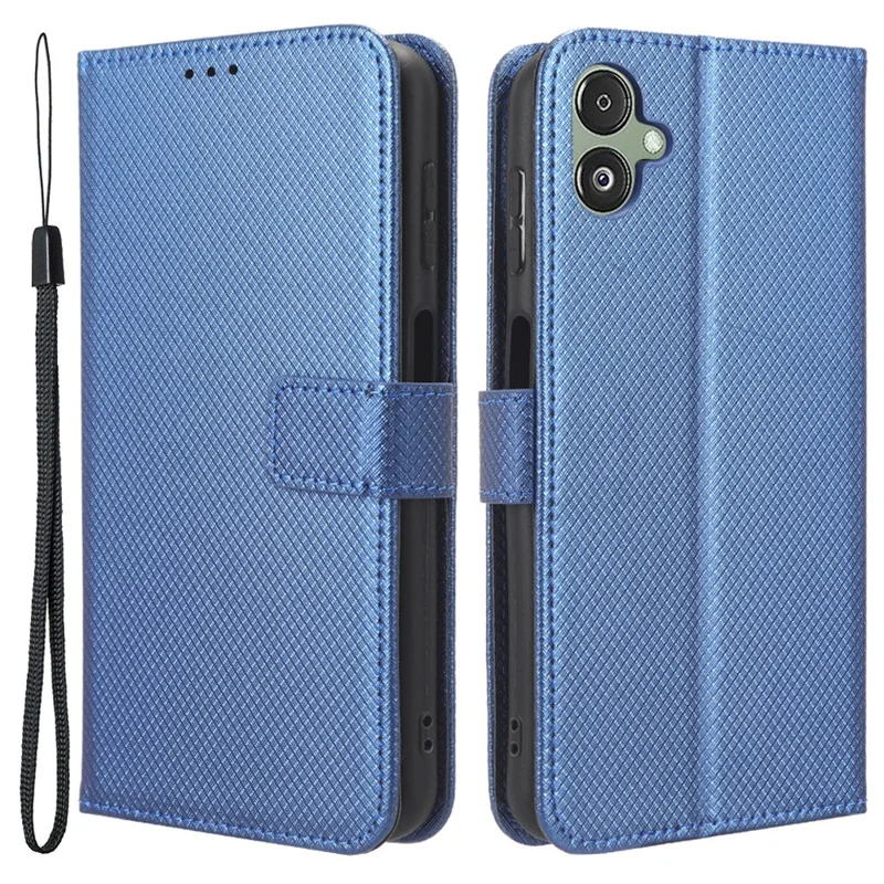 Pour Samsung Galaxy F14 5G Étui de téléphone Étui en cuir PU Debout Portefeuille Texture diamant Housse de téléphone - Bleu