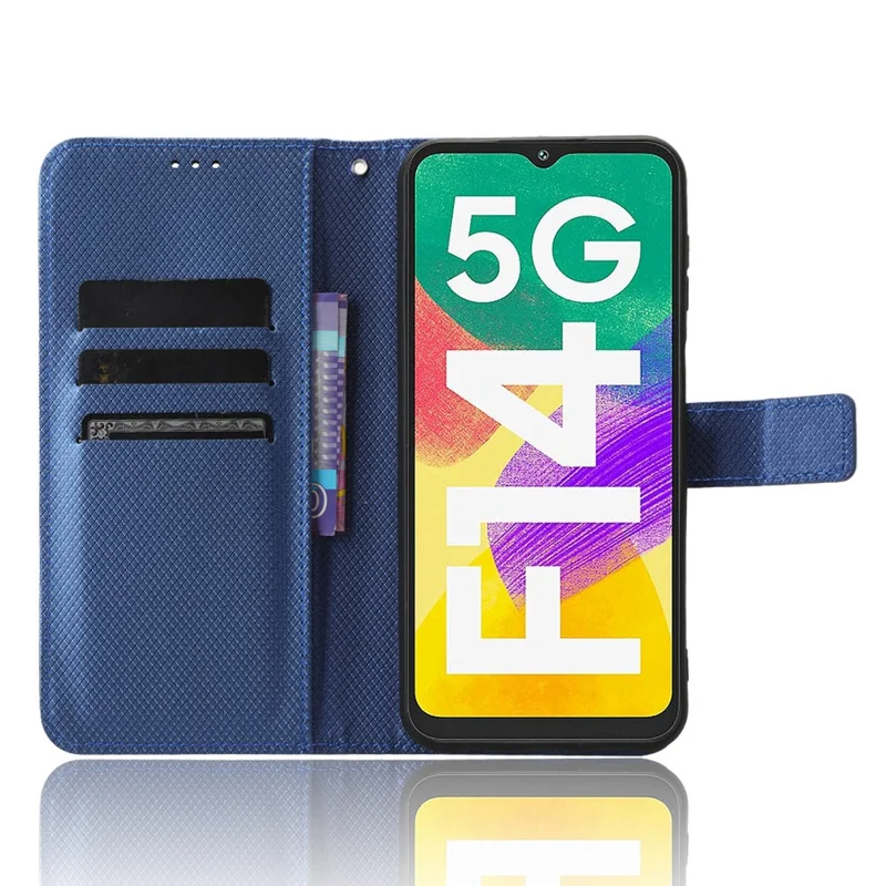 Pour Samsung Galaxy F14 5G Étui de téléphone Étui en cuir PU Debout Portefeuille Texture diamant Housse de téléphone - Bleu