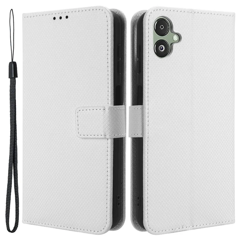For Samsung Galaxy F14 5G Phone Case PU Leather Stand Wallet Diamond Texture Phone Cover - White