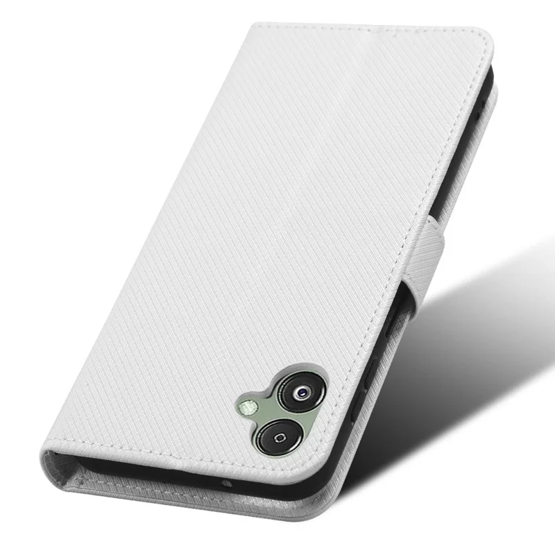 For Samsung Galaxy F14 5G Phone Case PU Leather Stand Wallet Diamond Texture Phone Cover - White