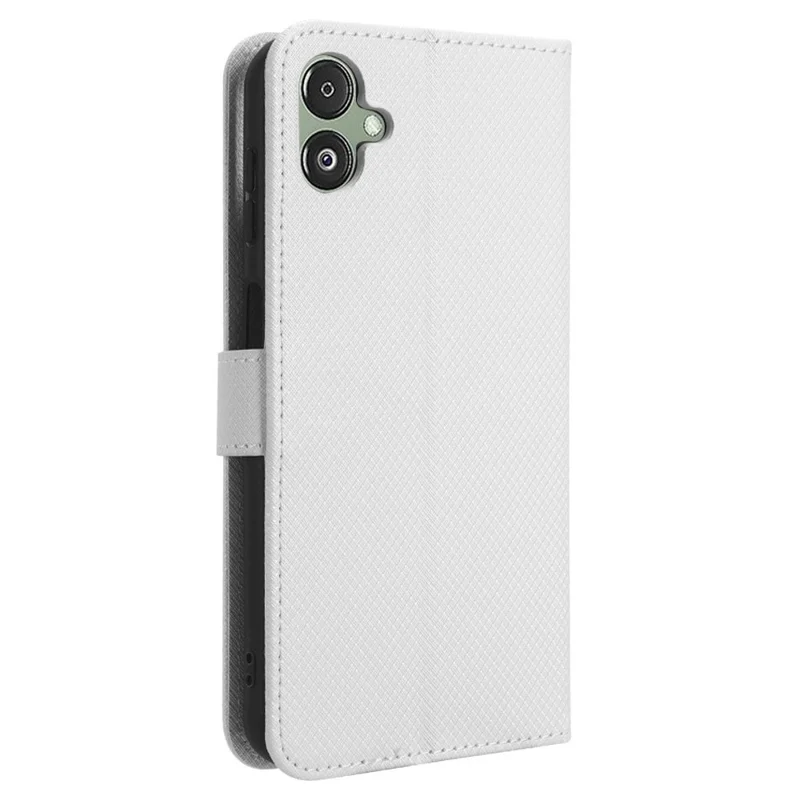 For Samsung Galaxy F14 5G Phone Case PU Leather Stand Wallet Diamond Texture Phone Cover - White