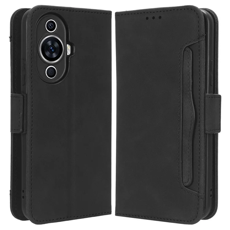 Für Huawei nova 11 / nova 12s 4G / nova 12 Lite 4G Flip PU-Leder-Handyhülle mit Ständer, mehreren Kartenfächern und Geldbörse - Schwarz
