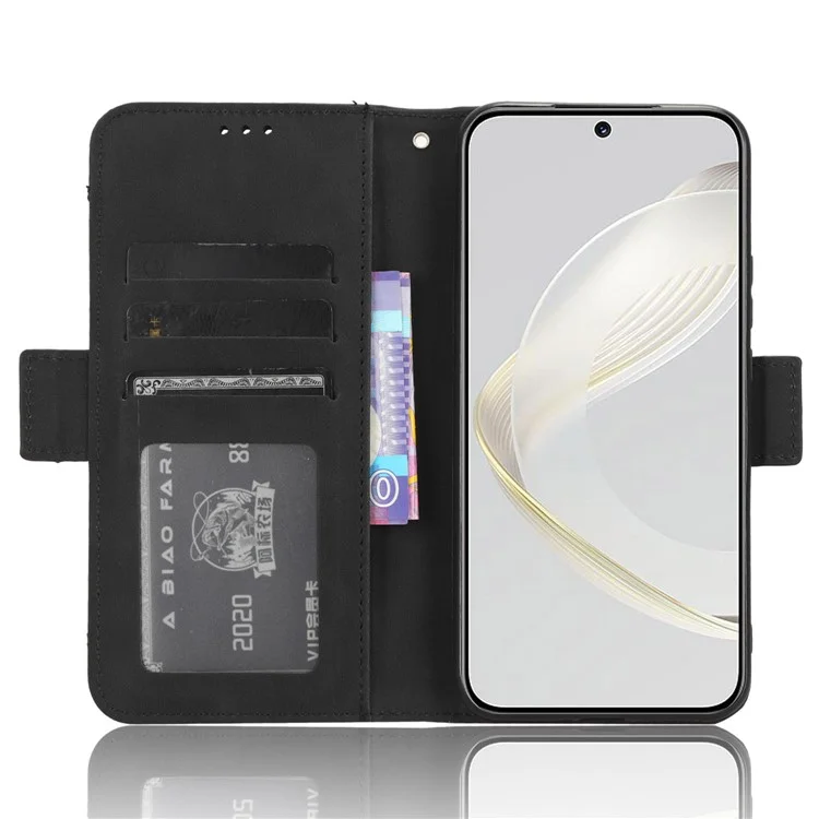 Für Huawei nova 11 / nova 12s 4G / nova 12 Lite 4G Flip PU-Leder-Handyhülle mit Ständer, mehreren Kartenfächern und Geldbörse - Schwarz