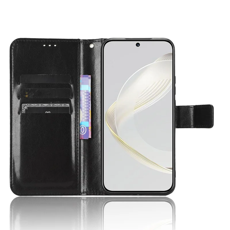 Voor Huawei nova 11 / nova 12s 4G / nova 12 Lite 4G portemonnee hoesje PU leer+TPU Crazy Horse textuur telefoonhoesje met standaardfunctie - Zwart