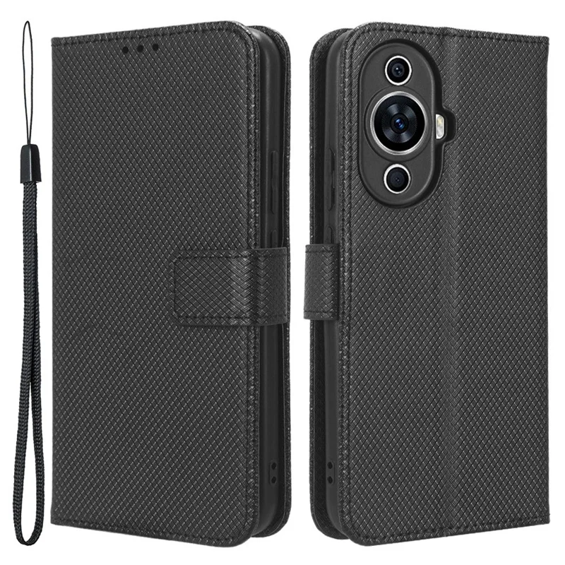 Futerał na telefon Huawei nova 11 Pro / nova 11 Ultra, pokrowiec z syntetycznej skóry PU z diamentowym wzorem, z funkcją stojaka i portfelem - Czarny