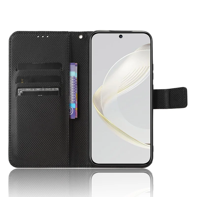 Futerał na telefon Huawei nova 11 Pro / nova 11 Ultra, pokrowiec z syntetycznej skóry PU z diamentowym wzorem, z funkcją stojaka i portfelem - Czarny