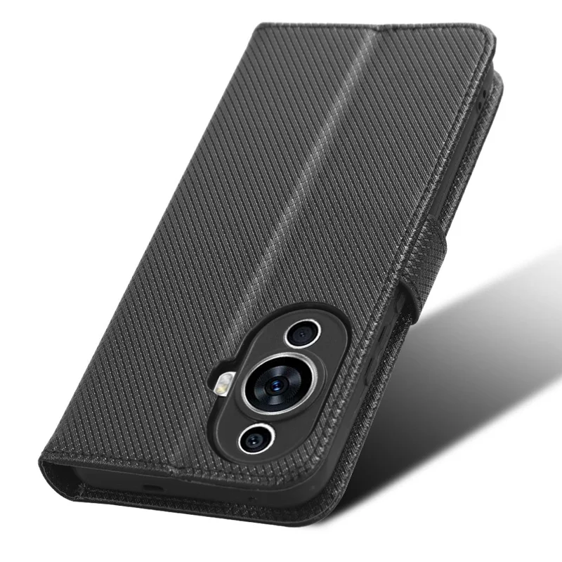 Futerał na telefon Huawei nova 11 Pro / nova 11 Ultra, pokrowiec z syntetycznej skóry PU z diamentowym wzorem, z funkcją stojaka i portfelem - Czarny