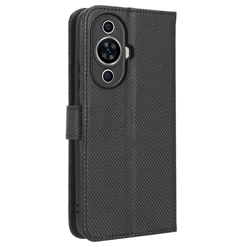 Futerał na telefon Huawei nova 11 Pro / nova 11 Ultra, pokrowiec z syntetycznej skóry PU z diamentowym wzorem, z funkcją stojaka i portfelem - Czarny