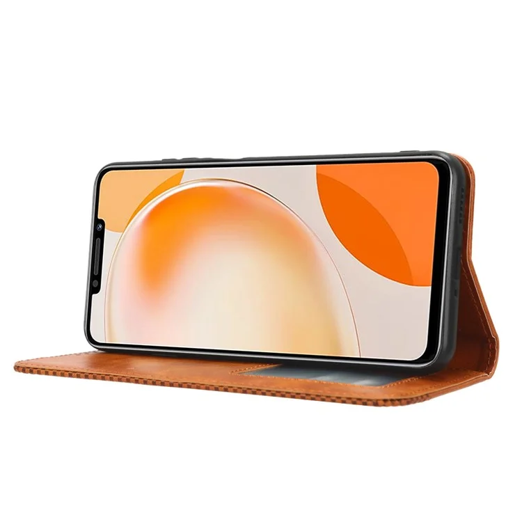 Для Huawei nova Y91 4G / Enjoy 60X Пыленепроницаемый PU-кожаный чехол-книжка для телефона, подставка, ретро-бумажник, флип-чехол для мобильного телефона - коричневый