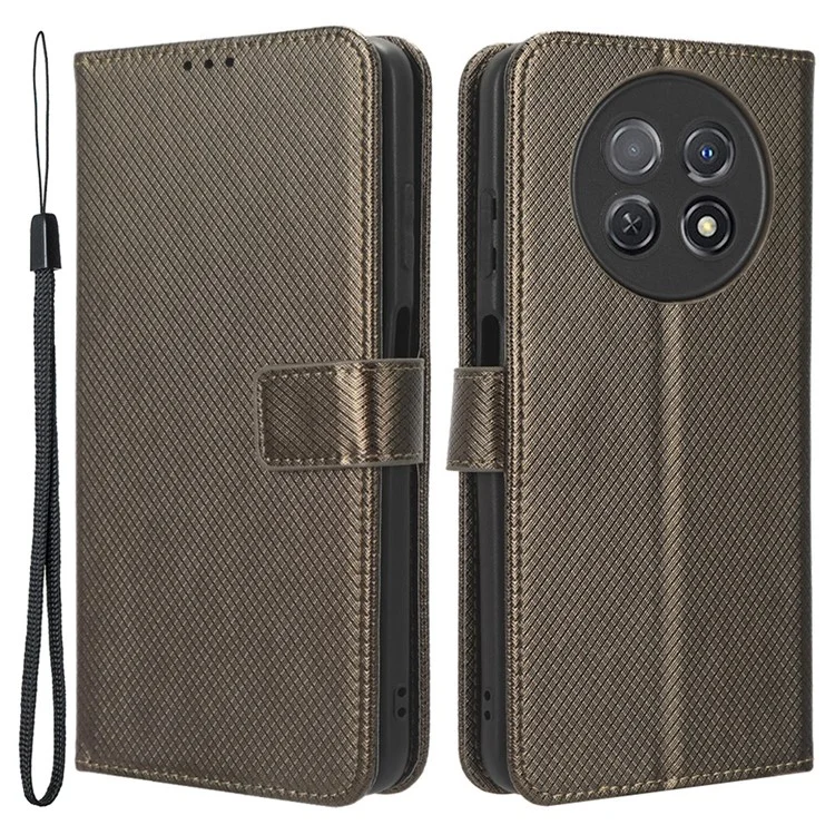 Für Huawei nova Y91 4G / Enjoy 60X Geldbörsenhandy-Hülle aus PU-Leder mit Diamantstruktur, Handyständer - Braun