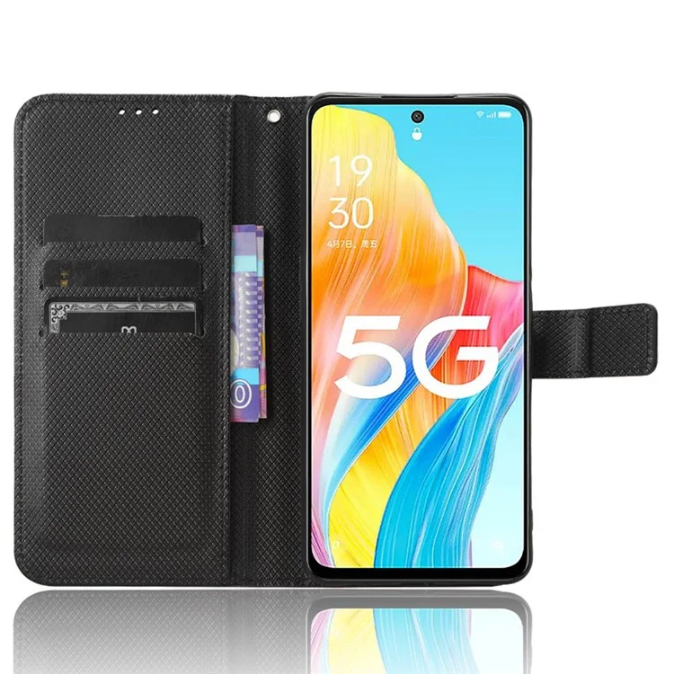 Pour Oppo A1 5G / A98 5G / F23 5G Anti-scratch Phone Shell Stand Wallet Phone Case PU Leather Diamond Texture Phone Cover - Noir