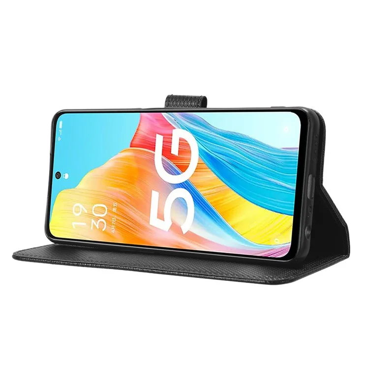 Pour Oppo A1 5G / A98 5G / F23 5G Anti-scratch Phone Shell Stand Wallet Phone Case PU Leather Diamond Texture Phone Cover - Noir