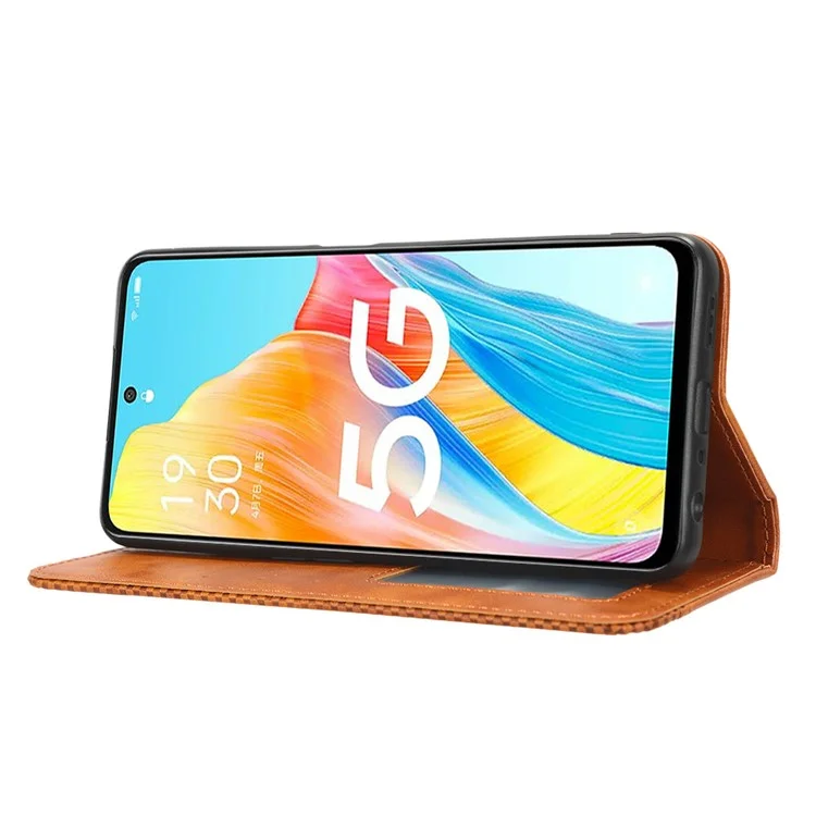 Pour Oppo A1 5G / A98 5G / F23 5G Étui en cuir PU Debout Portefeuille Fermeture magnétique rétro Étui téléphone portable - Marron