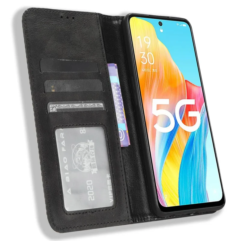 För Oppo A1 5G / A98 5G / F23 5G PU-läderfodral Ställbar plånbok Retro magnetisk stängning Mobilskal - Svart