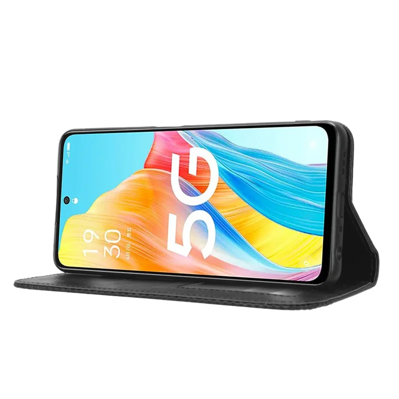 För Oppo A1 5G / A98 5G / F23 5G PU-läderfodral Ställbar plånbok Retro magnetisk stängning Mobilskal - Svart