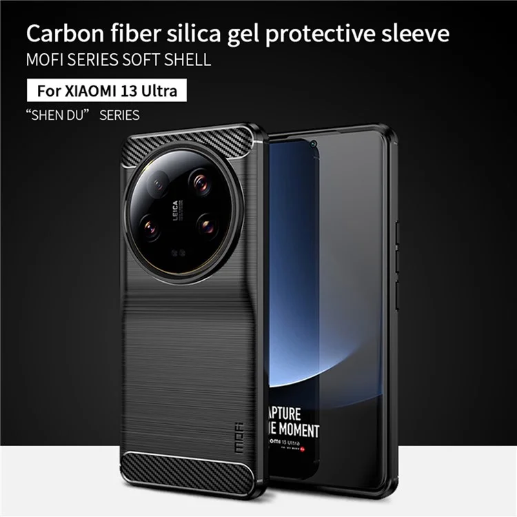 MOFI JK TPU Series-1 For Xiaomi 13 Ultra Soft TPU Phone Case Carbon Fiber Brushed Back Cover - Black