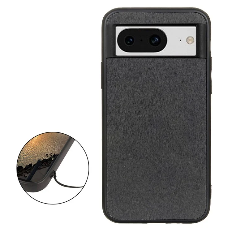 Para Google Pixel 8 Estuche de teléfono de PC+TPU+PU de cuero con textura de cuero de vaca a prueba de arañazos - Negro