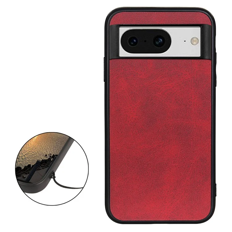 Pour Google Pixel 8 Anti-Scratch Hard PC+TPU+PU Leather Phone Case Cowhide Texture Phone Cover - Rouge