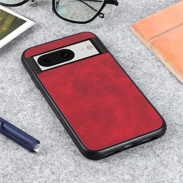 Pour Google Pixel 8 Anti-Scratch Hard PC+TPU+PU Leather Phone Case Cowhide Texture Phone Cover - Rouge