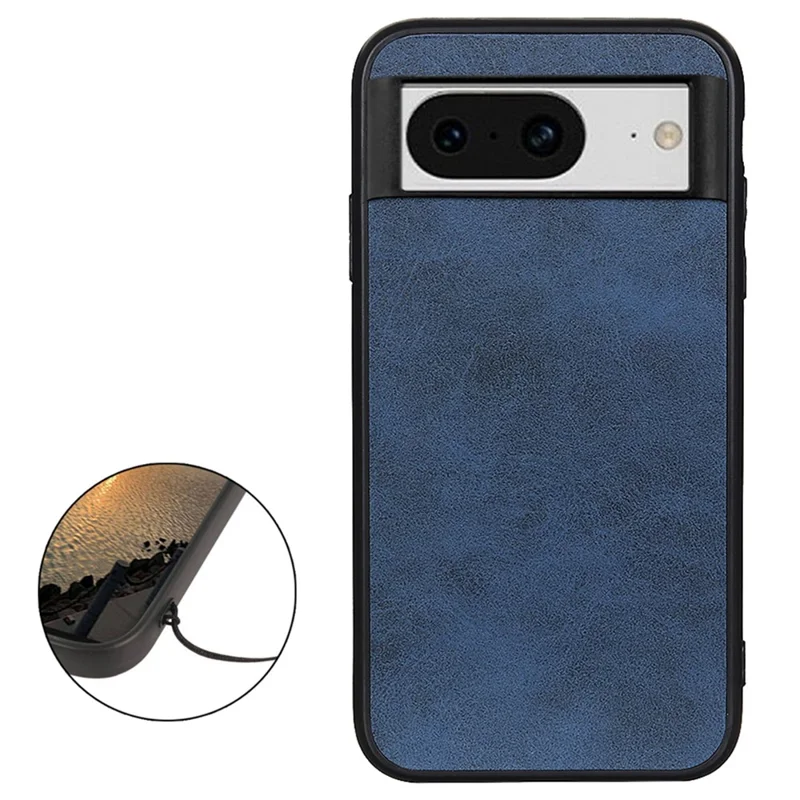 For Google Pixel 8 Anti-Scratch Hard PC+TPU+PU Leather Phone Case Cowhide Texture Phone Cover - Blue