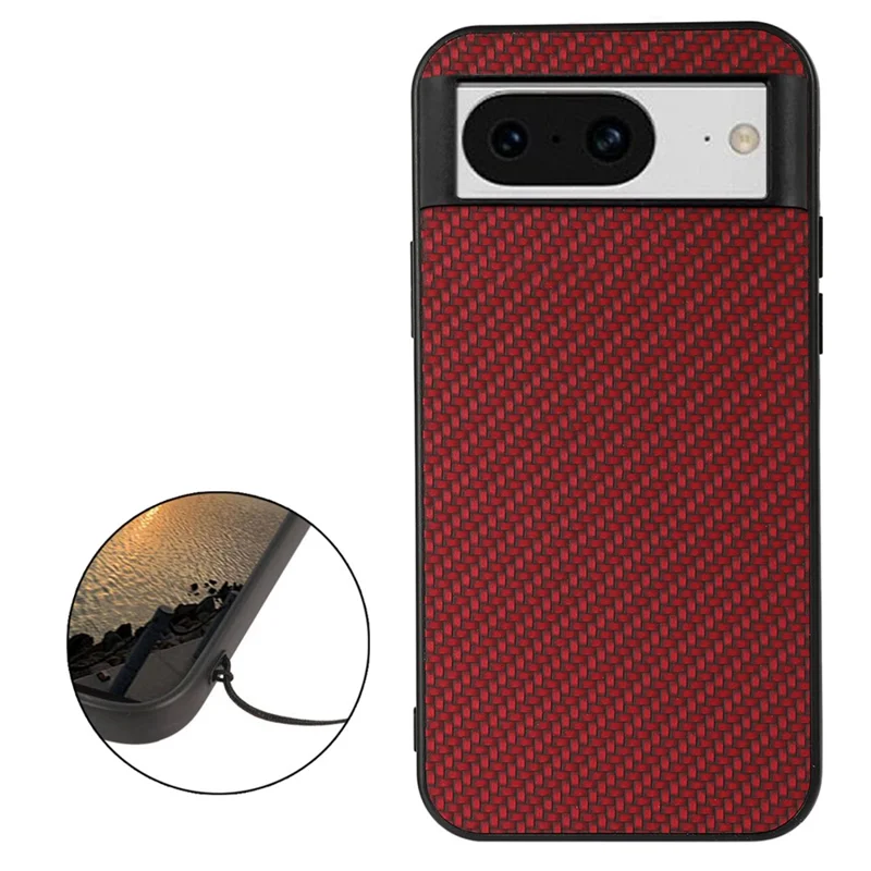 For Google Pixel 8 Carbon Fiber Texture Drop-proof Phone Case PU Leather Coated TPU Cover - Red