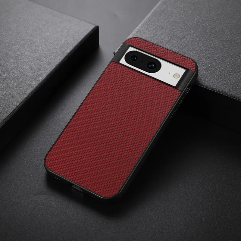 For Google Pixel 8 Carbon Fiber Texture Drop-proof Phone Case PU Leather Coated TPU Cover - Red