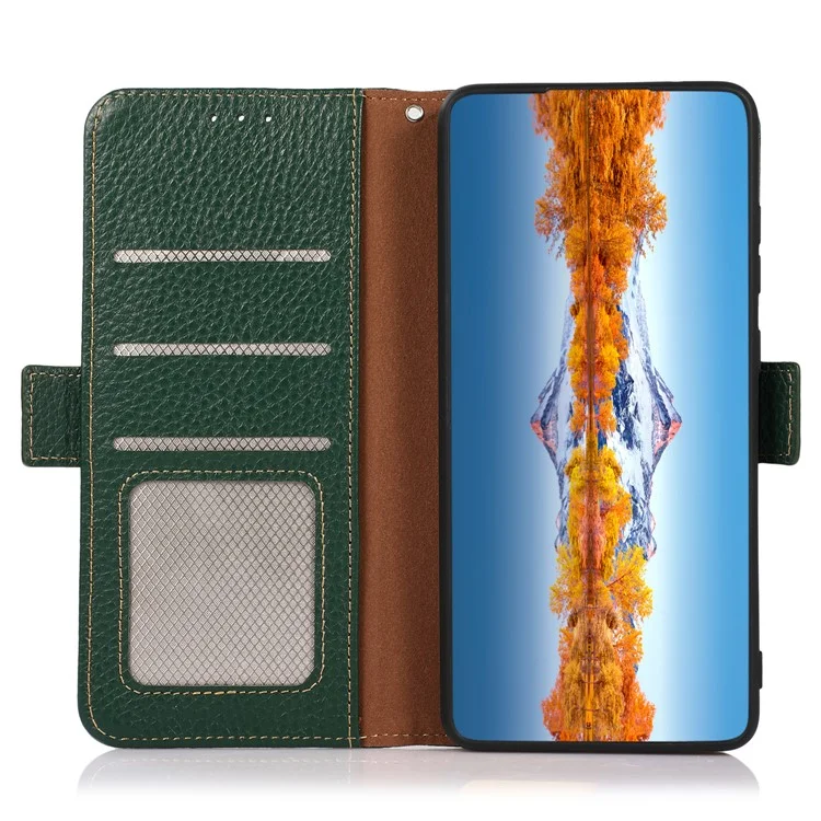 KHAZNEH для Xiaomi 13 Ultra RFID Blocking Genuine Cow Leather Phone Case Wallet Stand Flip Cover - Зеленый