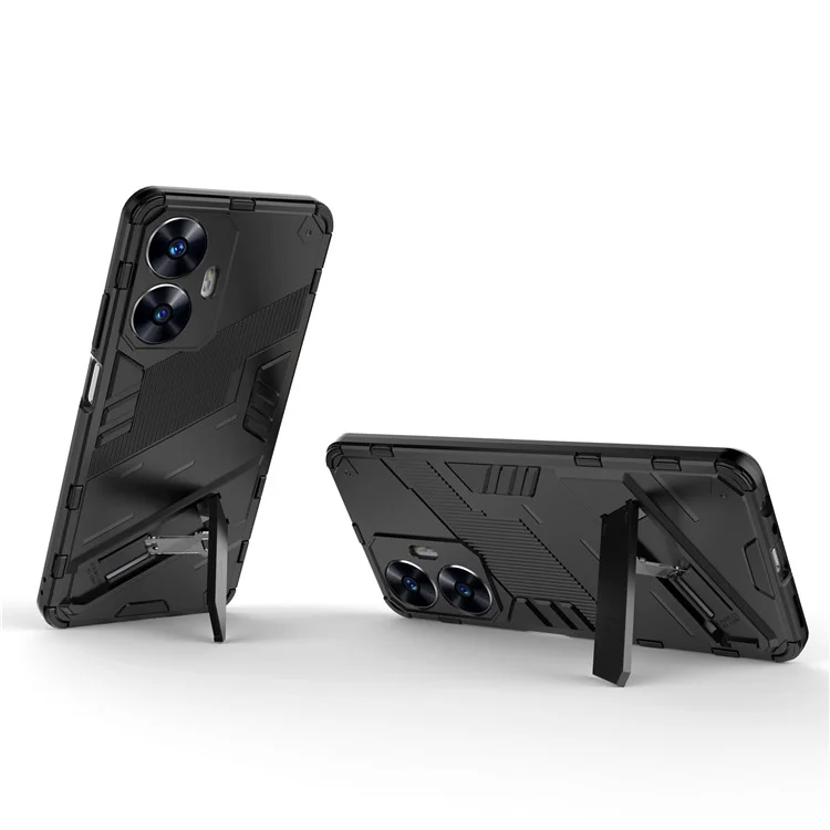 For Realme C55 4G Kickstand Phone Case Anti-Scratch PC + TPU Protective Cover - Black