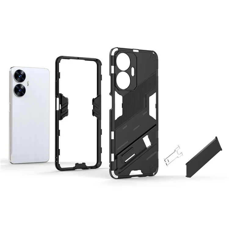 For Realme C55 4G Kickstand Phone Case Anti-Scratch PC + TPU Protective Cover - Black