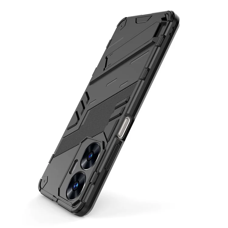 For Realme C55 4G Kickstand Phone Case Anti-Scratch PC + TPU Protective Cover - Black