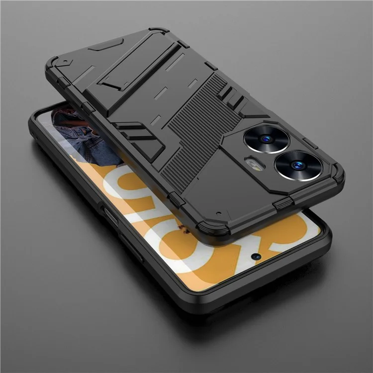 For Realme C55 4G Kickstand Phone Case Anti-Scratch PC + TPU Protective Cover - Black