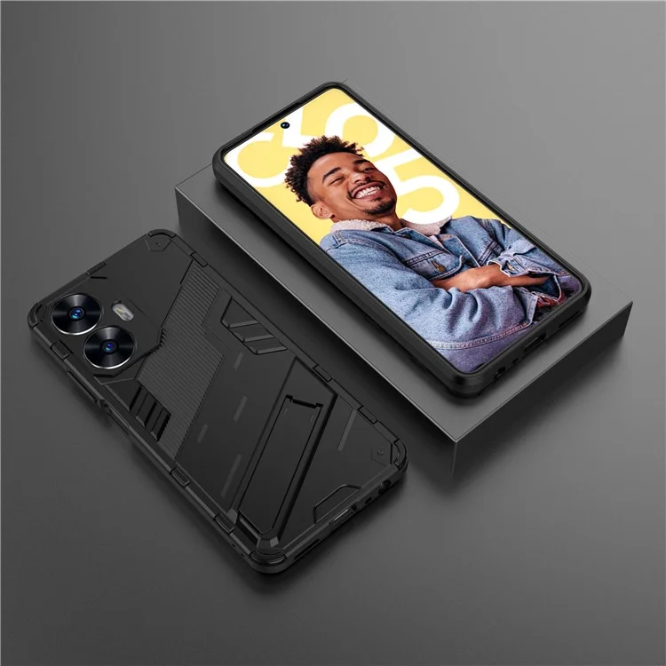 For Realme C55 4G Kickstand Phone Case Anti-Scratch PC + TPU Protective Cover - Black