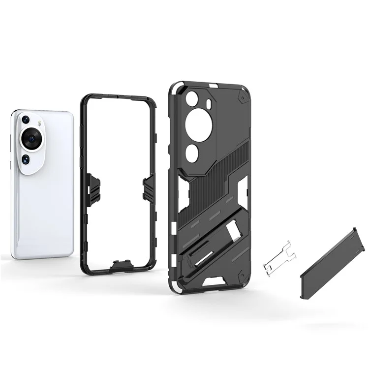 Para Huawei P60 Art PC + Funda Protectora de Teléfono TPU con Soporte Antichoques - Negro